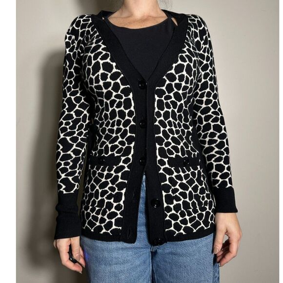 Vintage Cache Black White Animal Print Cardigain Size XS - Picture 1 of 5